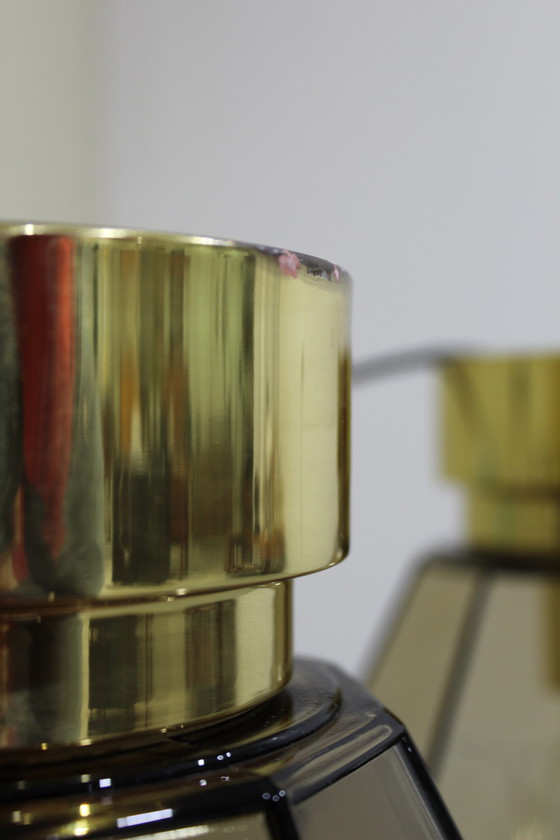 Image 1 of Vintage Deckenleuchte, Wandleuchte Glashütte Limburg - Rauchglas