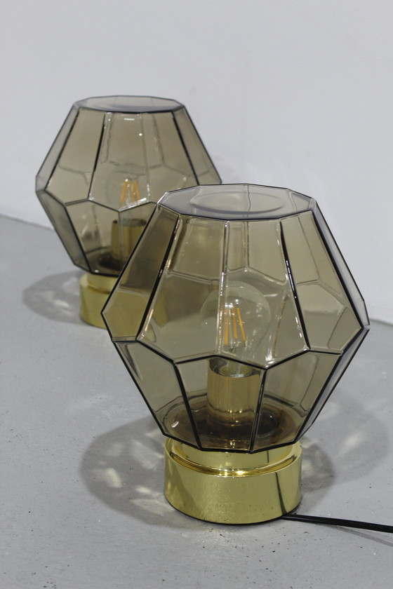 Image 1 of Vintage Deckenleuchte, Wandleuchte Glashütte Limburg - Rauchglas