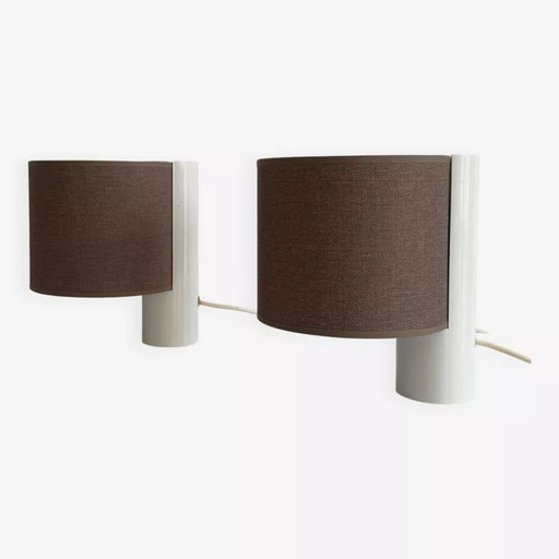 2X Vintage Tischlampe, Weiß Und Braun, "Fluette" Von Gramigna