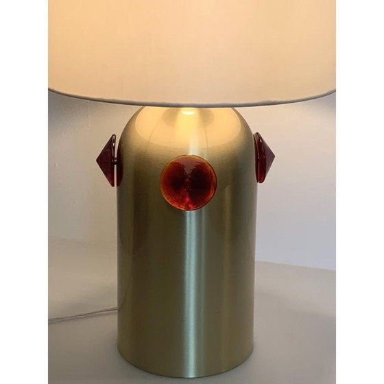 Image 1 of Vintage Rote Nieten Muranoglas Tischlampe