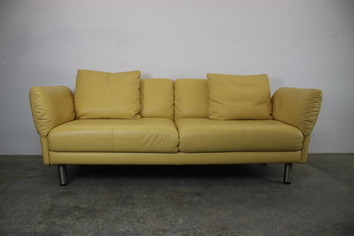 Rolf Benz Couch Dreisitzer Echtleder Gelb Designer Sofa Funktion