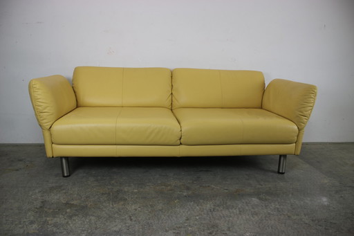 Rolf Benz Couch Dreisitzer Echtleder Gelb Designer Sofa Funktion