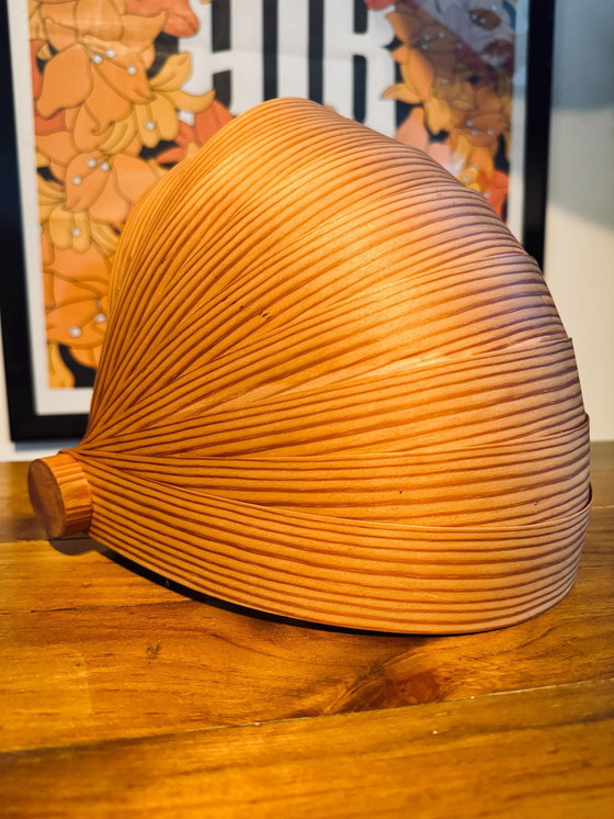 Image 1 of Vintage Kiefer Furnier Shell Form Tischlampe Mid Century Wandleuchte Translandia Dänemark 1960S