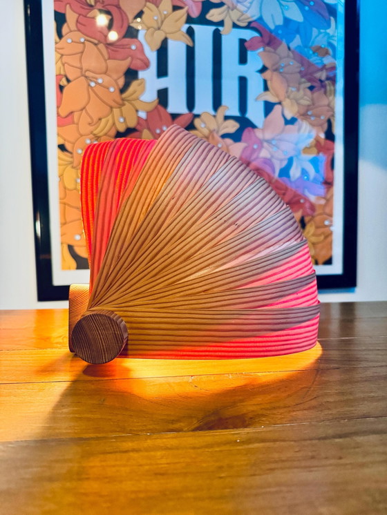 Image 1 of Vintage Kiefer Furnier Shell Form Tischlampe Mid Century Wandleuchte Translandia Dänemark 1960S