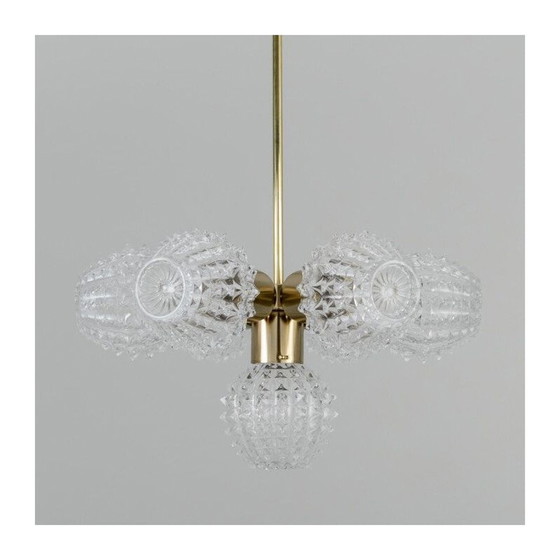 Image 1 of Vintage-Kronleuchter aus geformtem Glas und gebürstetem Messing für Lustry Kamenicky Senov, Tschechoslowakei 1970