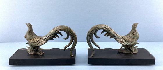 Image 1 of Set Art Deco Buchstützen mit Fasanen