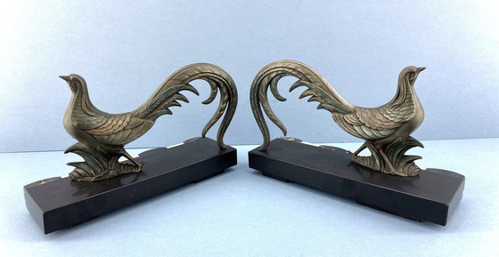 Image 1 of Set Art Deco Buchstützen mit Fasanen