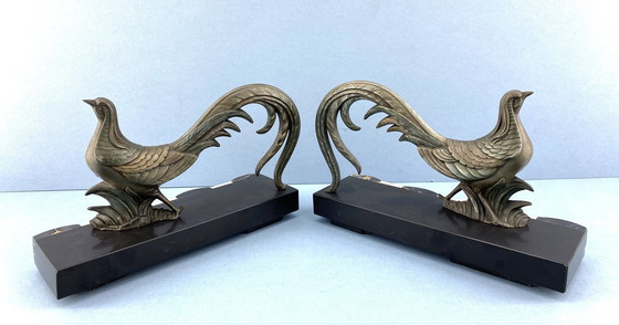 Image 1 of Set Art Deco Buchstützen mit Fasanen