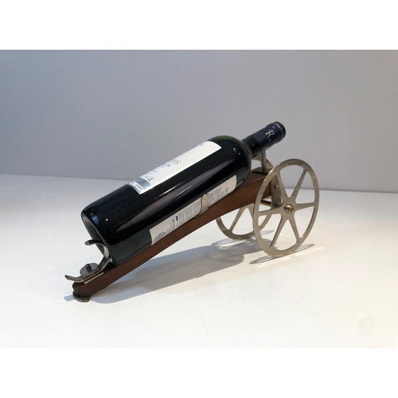 Image 1 of Flaschenhalter aus Holz, Messing und Chrom, Frankreich 1930