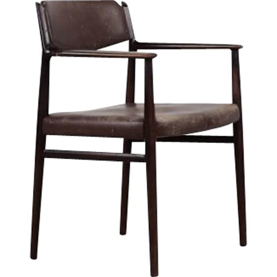 Image 1 of Vintage Chefsessel aus Massivholz und braunem Leder von Arne Vodder, Dänemark 1960