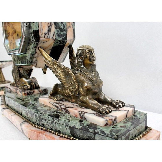 Image 1 of Vintage Art Deco Kamineinsatz aus Marmor und Bronze, 1940