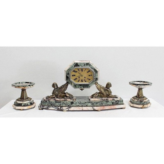 Image 1 of Vintage Art Deco Kamineinsatz aus Marmor und Bronze, 1940