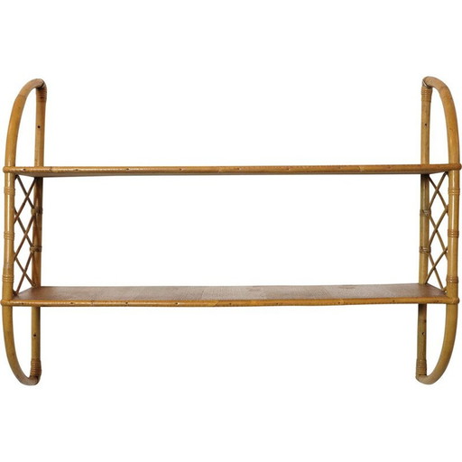 Vintage-Rattan-Regal mit 2 Ebenen, Frankreich 1960