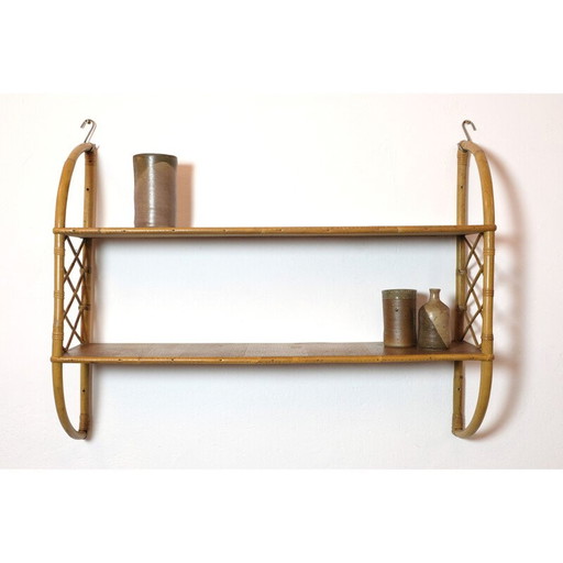 Vintage-Rattan-Regal mit 2 Ebenen, Frankreich 1960