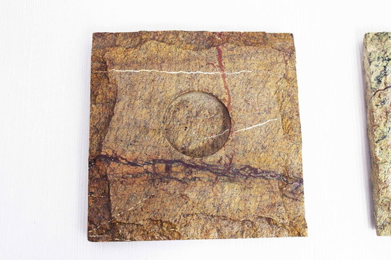 Image 1 of Duo brutalistischer Kerzenleuchter aus Travertin 60er / 70er Jahre