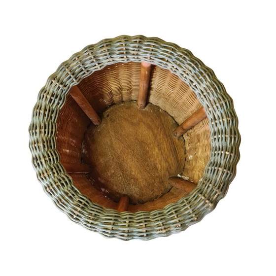 Image 1 of Vintage Rattan Pflanzenständer 1970er