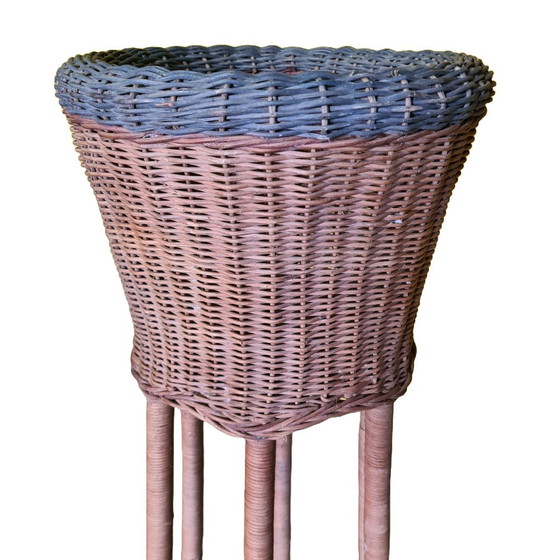 Image 1 of Vintage Rattan Pflanzenständer 1970er