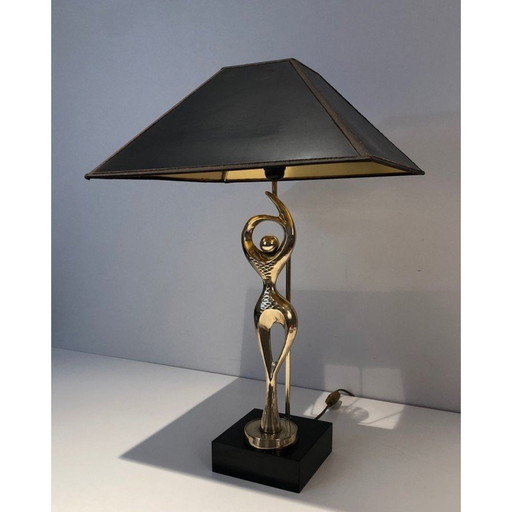 Vintage-Messinglampe mit stilisierter Tänzerin, 1970