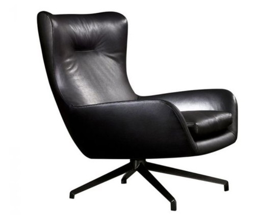 Minotti Jensen Bergere Stuhl und Fußhocker Leder Nero