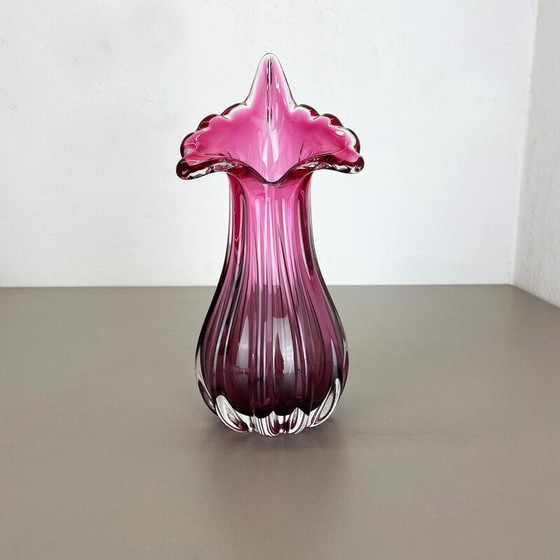 Image 1 of Mehrfarbige florale Vase aus Muranoglas Sommerso, Italien 1970er Jahre