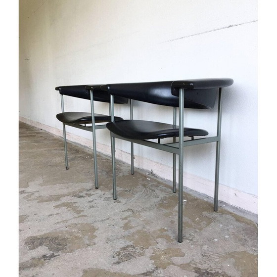 Image 1 of Paar Vintage-Sessel "Gamma" aus grauem Metall und schwarzem Leder von Rudolf Wolf, 1960