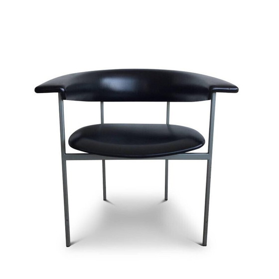 Image 1 of Paar Vintage-Sessel "Gamma" aus grauem Metall und schwarzem Leder von Rudolf Wolf, 1960