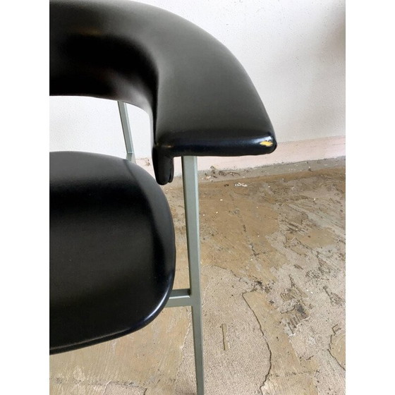 Image 1 of Paar Vintage-Sessel "Gamma" aus grauem Metall und schwarzem Leder von Rudolf Wolf, 1960