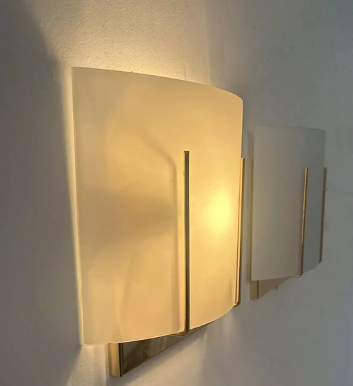 2X Vintage Wandleuchten, Goldmessing Und Sandgestrahltes Glas