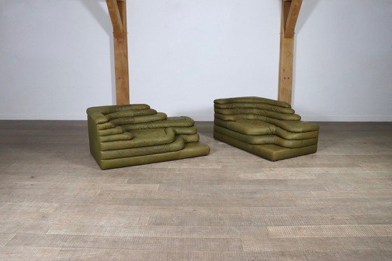 Image 1 of Ubald Klug Ds-1025 Terrazza Sofa In Olive Grün Leder Für De Sede, Schweiz 1970S