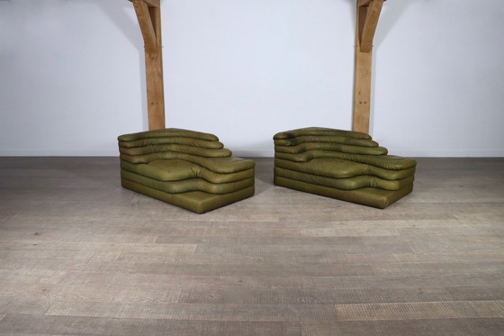 Image 1 of Ubald Klug Ds-1025 Terrazza Sofa In Olive Grün Leder Für De Sede, Schweiz 1970S