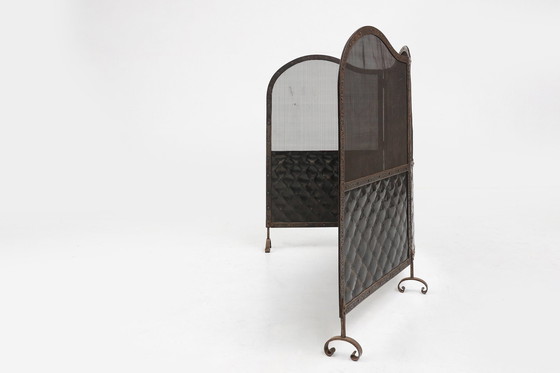 Image 1 of Französischer Art Deco-Kaminschirm aus Schmiedeeisen mit 3 Platten