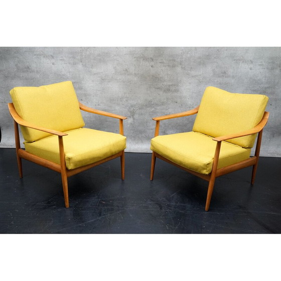 Image 1 of Pair of vintage armchairs in yellow fabric by Walter Knoll, Germany 1960