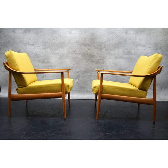 Image 1 of Pair of vintage armchairs in yellow fabric by Walter Knoll, Germany 1960
