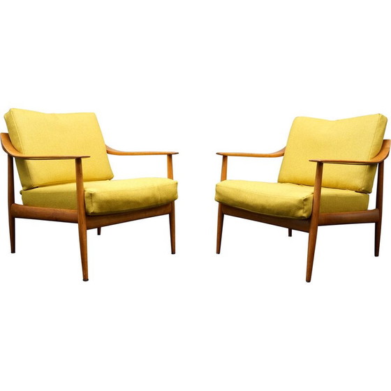 Image 1 of Pair of vintage armchairs in yellow fabric by Walter Knoll, Germany 1960
