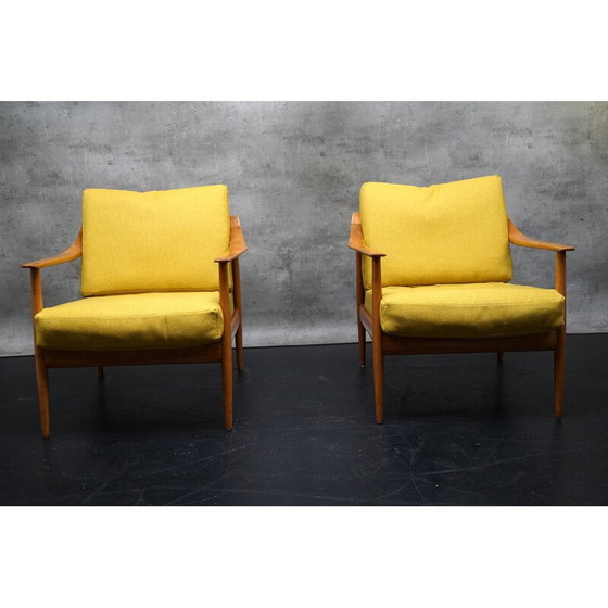 Image 1 of Pair of vintage armchairs in yellow fabric by Walter Knoll, Germany 1960