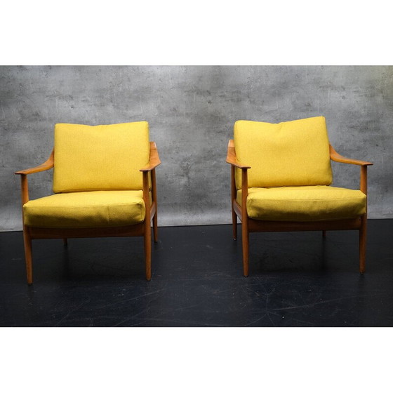 Image 1 of Pair of vintage armchairs in yellow fabric by Walter Knoll, Germany 1960