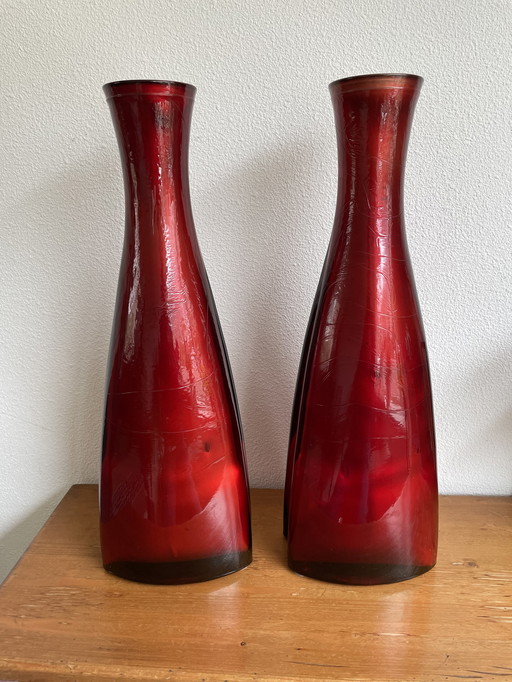 2x Spanische Design-Vasen Glas / Aluminium