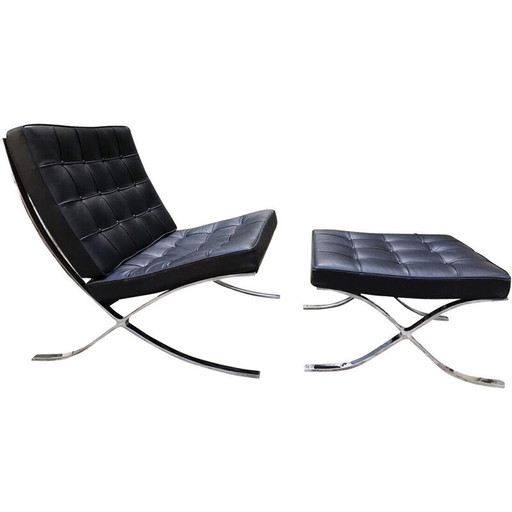 Vintage Barcelona Sessel und Ottomane von Mies Van Der Rohe für Knoll