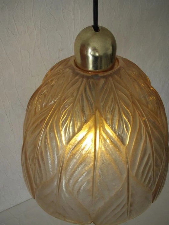 Image 1 of Decke Pendelleuchte, Mid Century Modern, Art Deco, Hollywood Regency, Gatsby, Belle Epoque, Murano Glas, Messing, Luxus Vintag