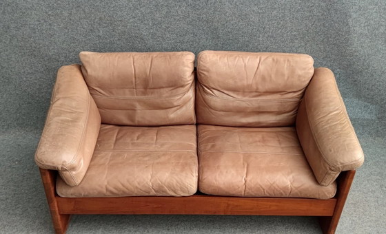 Image 1 of Teak Couch Leder Sofa Sesssel 60Er Vintage Retro Zweisitzer Leather Twoseater 60S