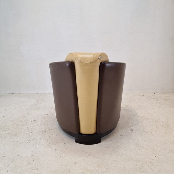 Image 1 of Paar Vintage-Sessel aus Massivholz und beigem Leder für Calia, Italien 1980