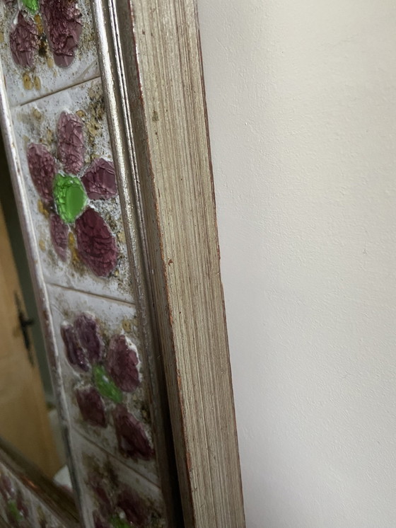 Image 1 of Großer quadratischer Keramikspiegel Mit Blumendekor.