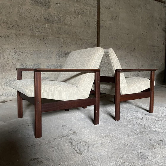 Image 1 of Paar skandinavische Vintage-Sessel aus Teakholz und beigem Stoff