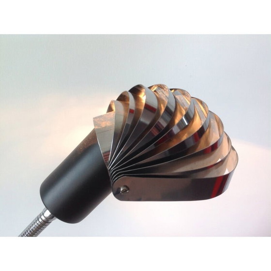 Image 1 of Vintage Silber Stahl und biegsame Lampe mit Blattschirm, Schweiz 1970