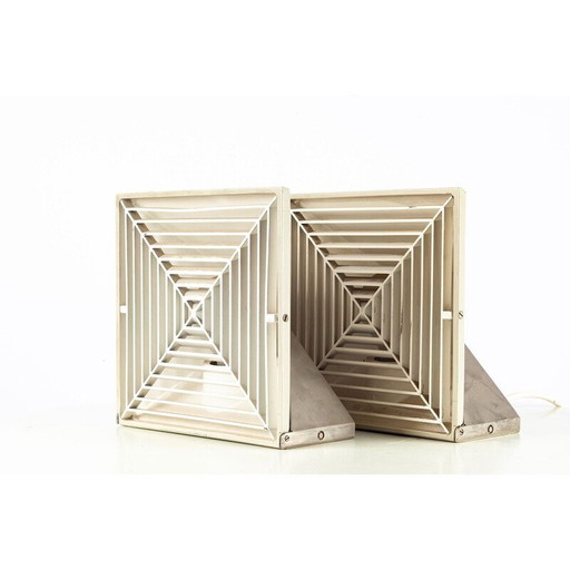 Paar quadratische Nachttischlampen aus Metall von Staff, 1960