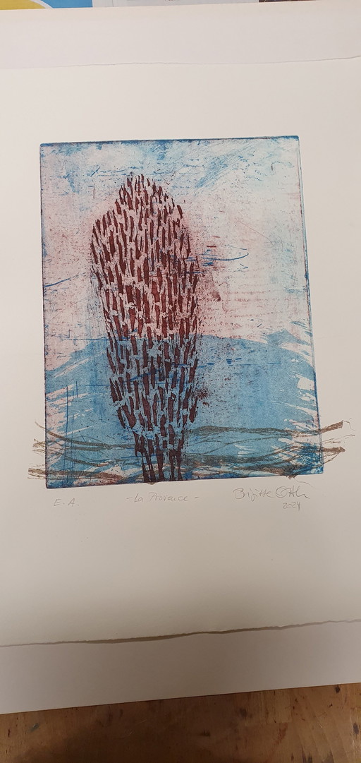 Brigitte Orth, Radierung "La Provence " Aquatinta, Offene Ätzung, Prägedruck