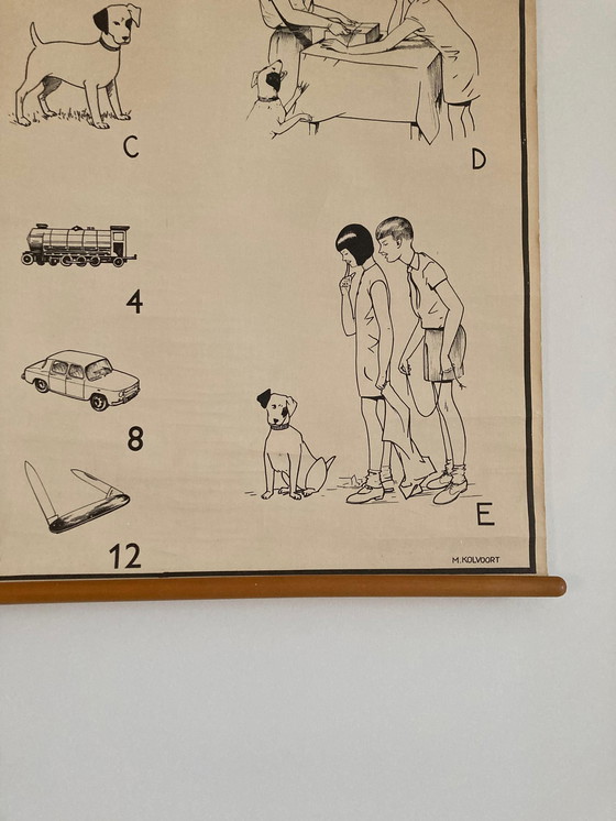 Image 1 of Antike Schulkarte mit Illustrationen