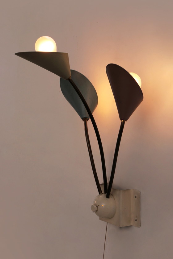 Image 1 of Vintage Wandlampe mit 3 Lichtern - Messing Metall,1960 Dänemark
