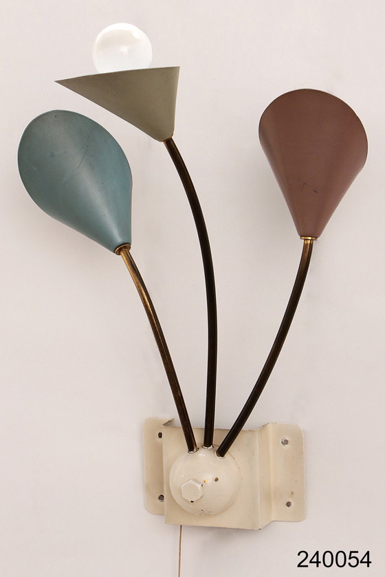 Image 1 of Vintage Wandlampe mit 3 Lichtern - Messing Metall,1960 Dänemark