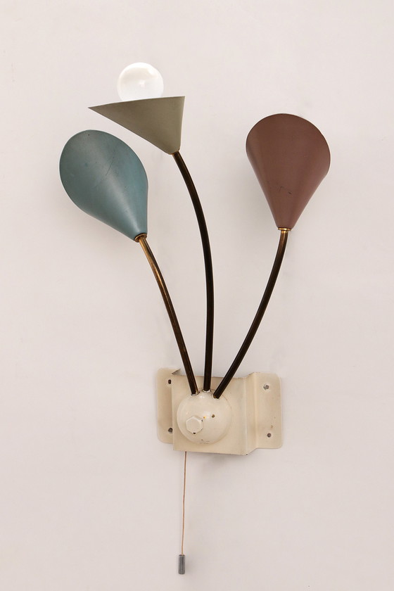 Image 1 of Vintage Wandlampe mit 3 Lichtern - Messing Metall,1960 Dänemark